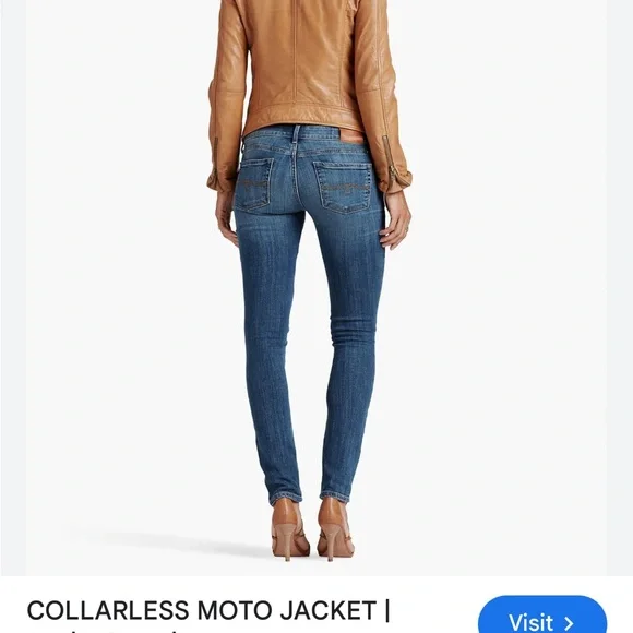 Lucky Brand Camel Leather Collarless Moto Jacket. Large